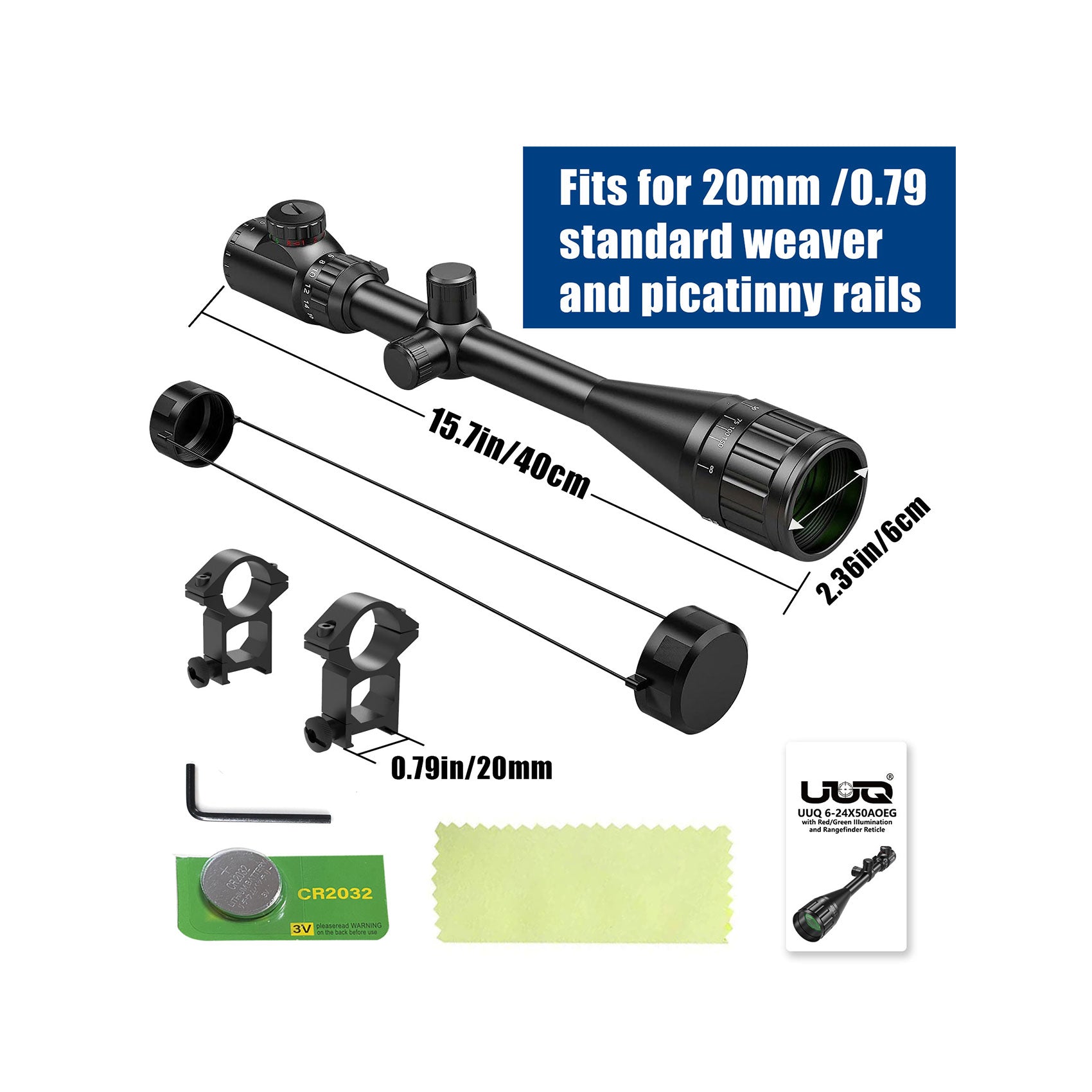 Fits for 20mm/0.79 standard weaver and picatinny rails.