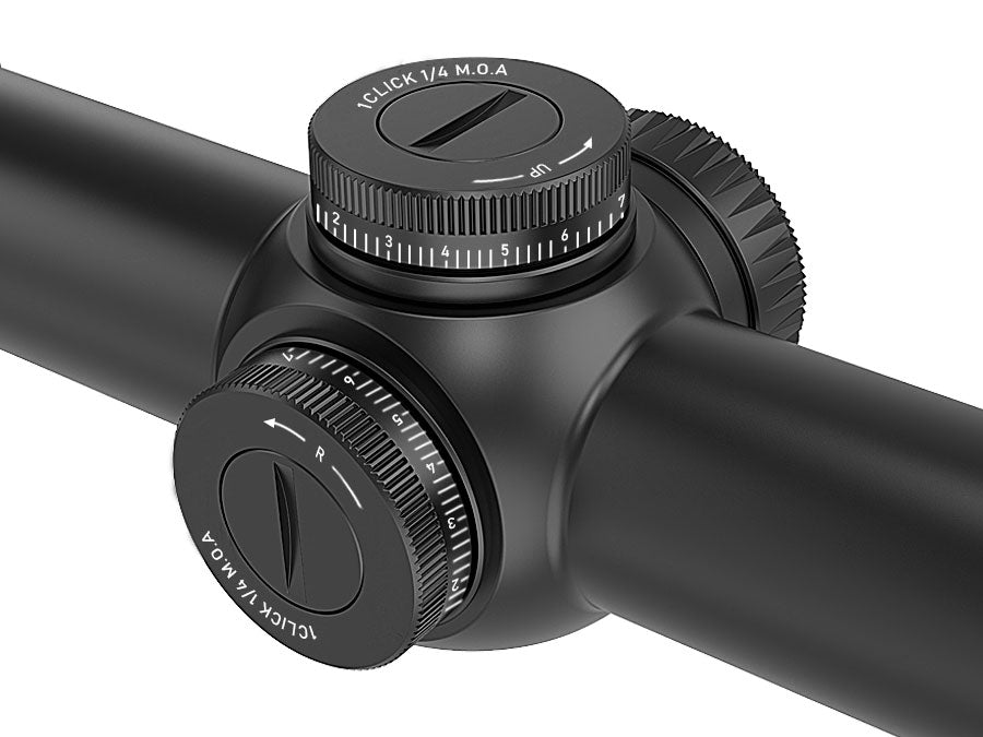 Elevation and windage adjustment, 1/4 MOA precise control