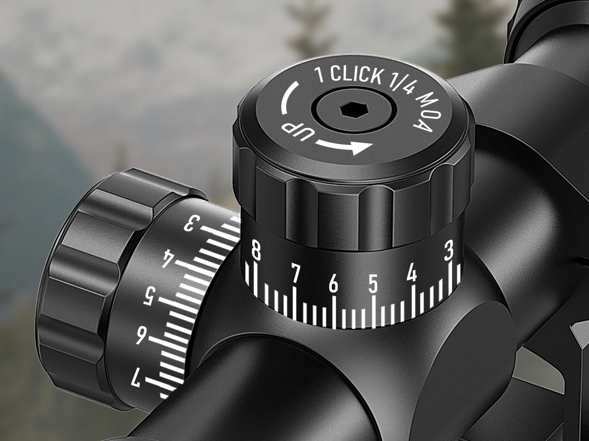 Precision adjustment, ±30 MOA, 1/4 MOA click value