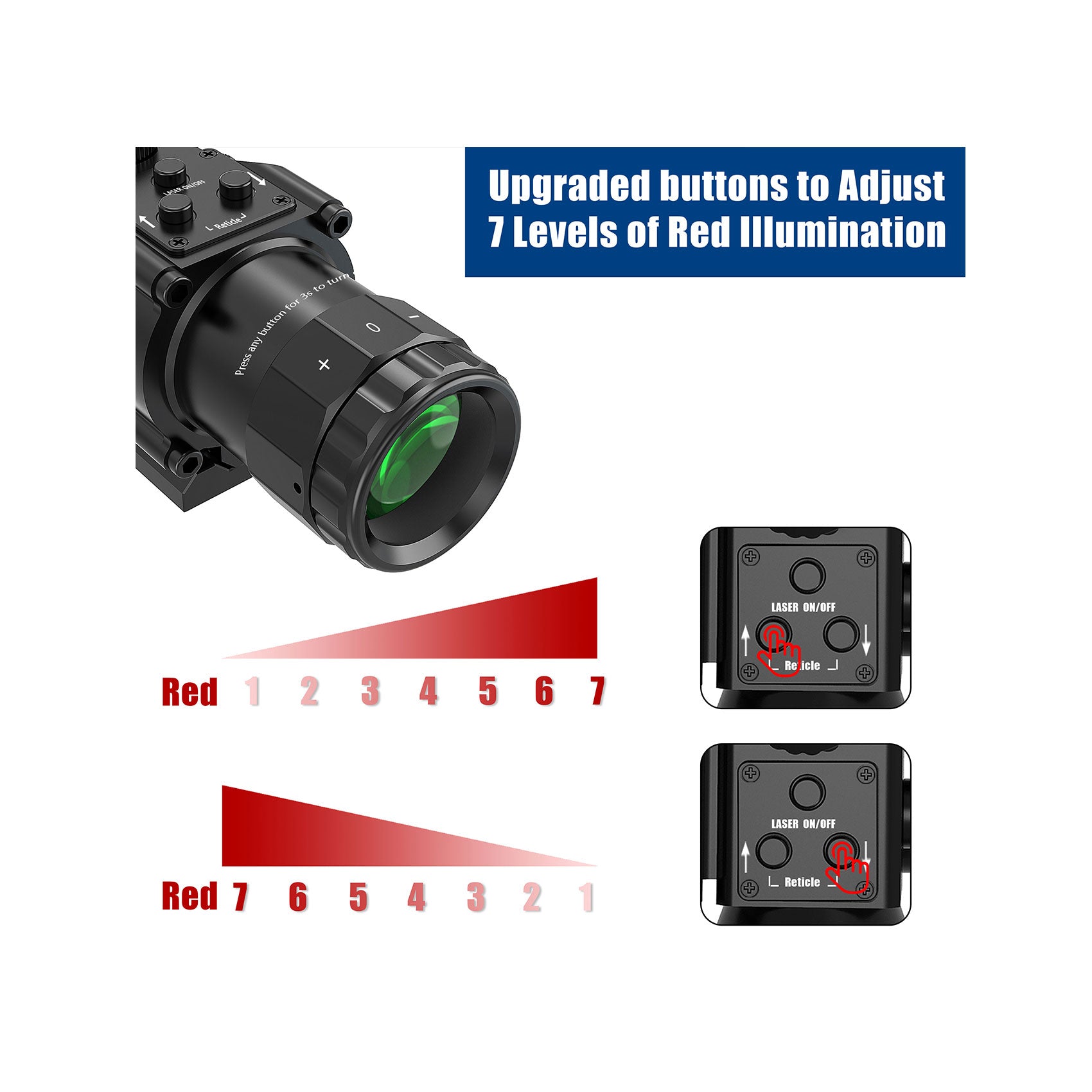 Upgraded buttons to adjust 7 levels of red illumination.