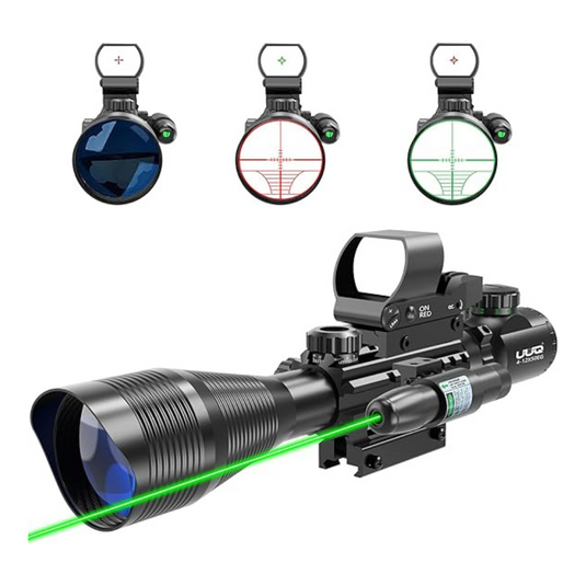 UUQ 4-12X50 Rifle Scope with Upgraded Dot Sight,Green Laser