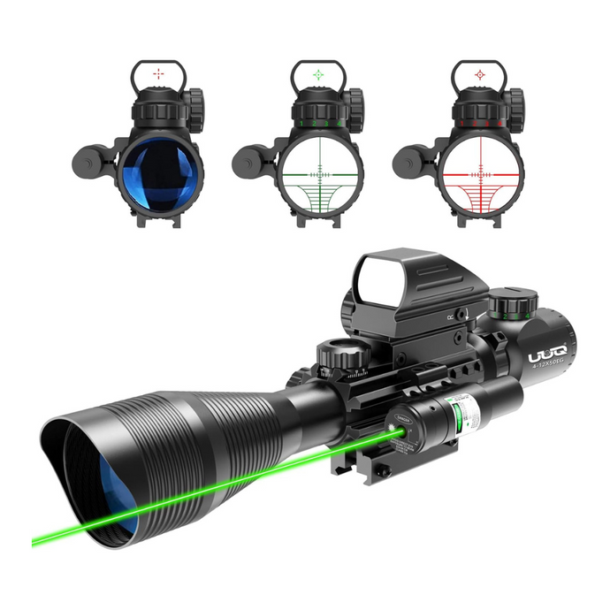 UUQ 4-12X50 Rifle Scope with Holographic Red Dot Reflex Sight,Green Laser