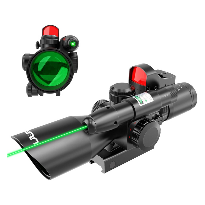 UUQ 2.5-10x40 Combo Rifle Scope with Red Dot Sight,Green Laser