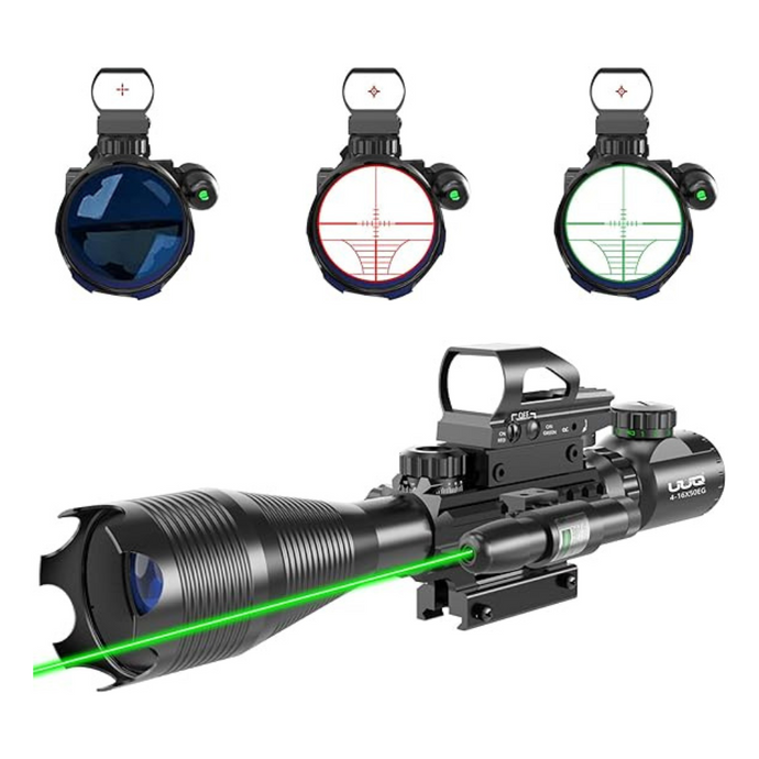 UUQ 4-16x50 Tactical Rifle Scope with Upgraded Dot Sight,Green Laser Sight