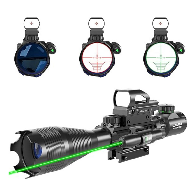 Load image into Gallery viewer, UUQ 4-16x50 Tactical Rifle Scope with Upgraded Dot Sight,Green Laser Sight
