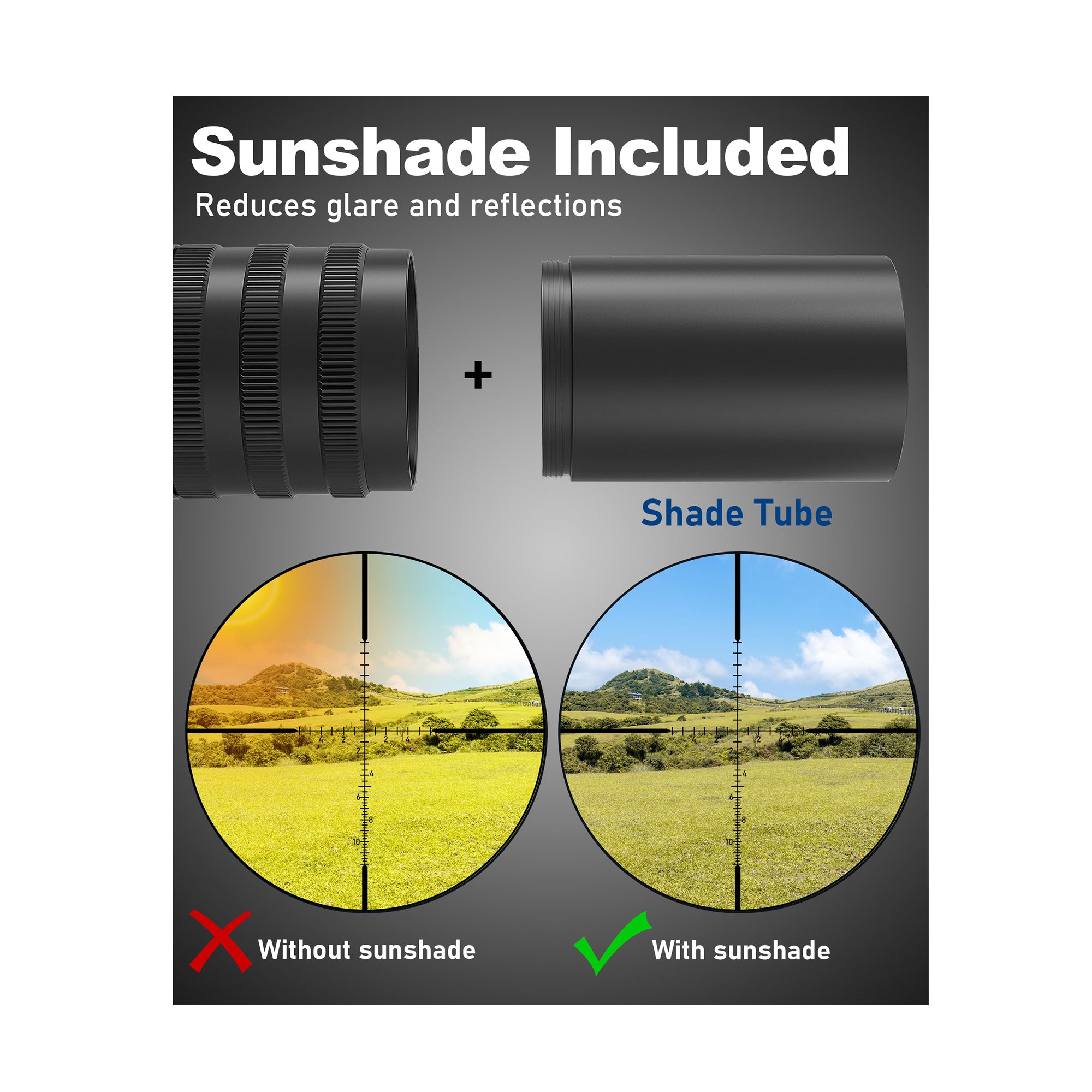 Comparison of rifle scope view with and without sunshade
