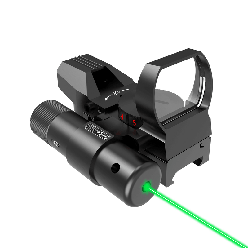 Load image into Gallery viewer, UUQ 1X22X33 Reflex Red Dot Sight - 4 Reticle Red &amp; Green Dot Optics with Integrated Green Laser for 20mm Rail - UUQ Optics
