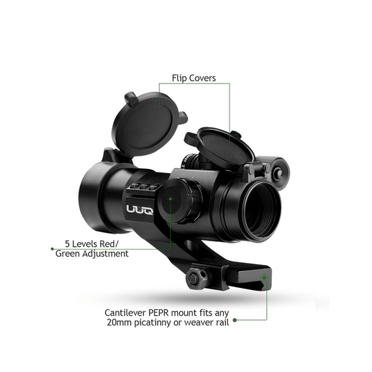 UUQ 1X30 4 MOA Green Red Dot Sight with Green Laser, Picatinny Cantilever PEPR Mount - UUQ Optics