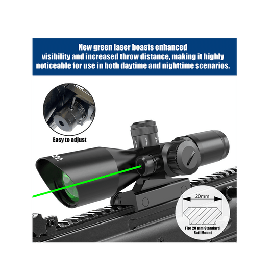 UUQ 2.5-10x40EG Green Laser Rifle Scope with Red/Green Illuminated Mil-dot - Green Lens Color, Tactical Scope for Gun Air Hunting Rifles, Includes Free 20mm Mount - UUQ Optics