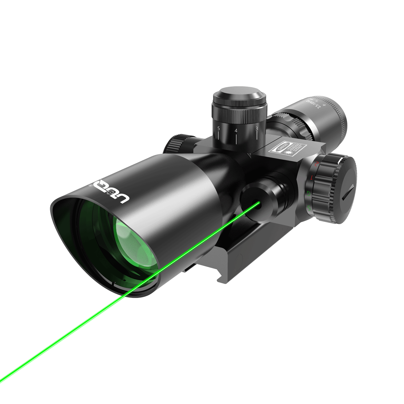 UUQ 2.5-10x40EG Green Laser Rifle Scope with Red/Green Illuminated Mil-dot - Green Lens Color, Tactical Scope for Gun Air Hunting Rifles, Includes Free 20mm Mount - UUQ Optics