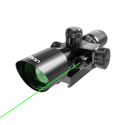 UUQ 2.5-10x40EG Green Laser Rifle Scope with Red/Green Illuminated Mil-dot - Green Lens Color, Tactical Scope for Gun Air Hunting Rifles, Includes Free 20mm Mount - UUQ Optics