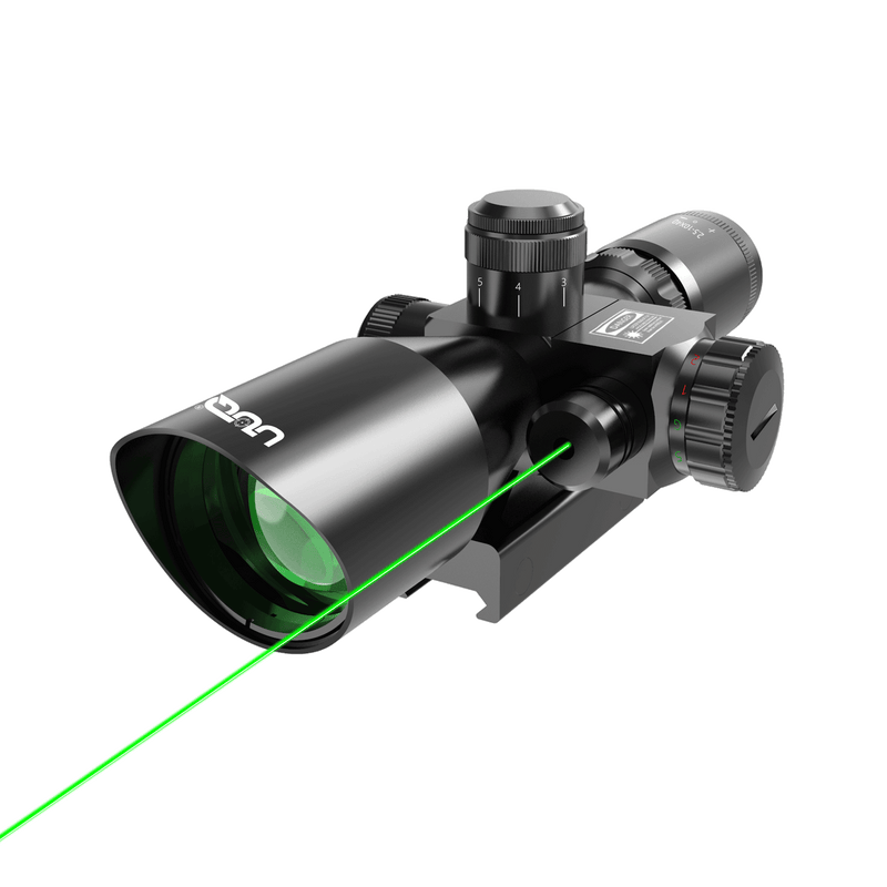 Load image into Gallery viewer, UUQ 2.5-10x40EG Green Laser Rifle Scope with Red/Green Illuminated Mil-dot - Green Lens Color, Tactical Scope for Gun Air Hunting Rifles, Includes Free 20mm Mount - UUQ Optics
