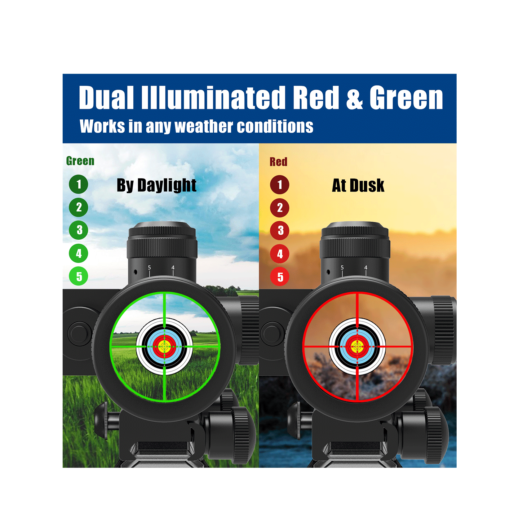 UUQ 2.5-10x40EG Green Laser Rifle Scope with Red/Green Illuminated Mil-dot - Green Lens Color, Tactical Scope for Gun Air Hunting Rifles, Includes Free 20mm Mount - UUQ Optics