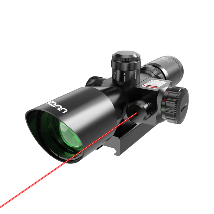 UUQ 2.5-10x40ER Rifle Scope with Red/Green Illuminated Mil-dot with Red Laser Combo- Green Lens Color, Tactical Scope for Gun Air Hunting Rifles, Includes Free 20mm Mount - UUQ Optics