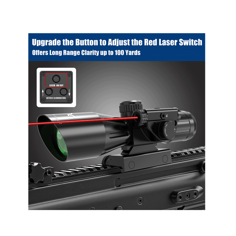 Load image into Gallery viewer, UUQ 2.5-10x40IR Rifle Scope with Red Illuminated Mil-dot with Red Laser Combo- Green Lens, Upgraded Buttons,Tactical Scope for Gun Air Hunting Rifles, Waterproof, Fog-Proof，Includes Free 20mm - UUQ Optics
