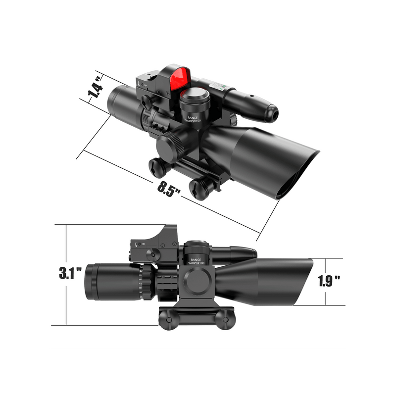 Load image into Gallery viewer, UUQ 2.5-10x40 Combo Rifle Scope, Dual Illuminated Mil-dot Reticle, W/Mini Reflex 3 MOA Red Dot Sight and Laser Sight - UUQ Optics
