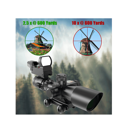 UUQ 2.5-10x40 Combo Rifle Scope, Dual Illuminated Mil-dot Reticle, W/Mini Reflex 3 MOA Red Dot Sight and Laser Sight - UUQ Optics