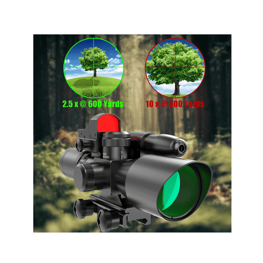 UUQ 2.5-10x40 Combo Rifle Scope, Dual Illuminated Mil-dot Reticle, W/Mini Reflex 3 MOA Red Dot Sight and Laser Sight - UUQ Optics