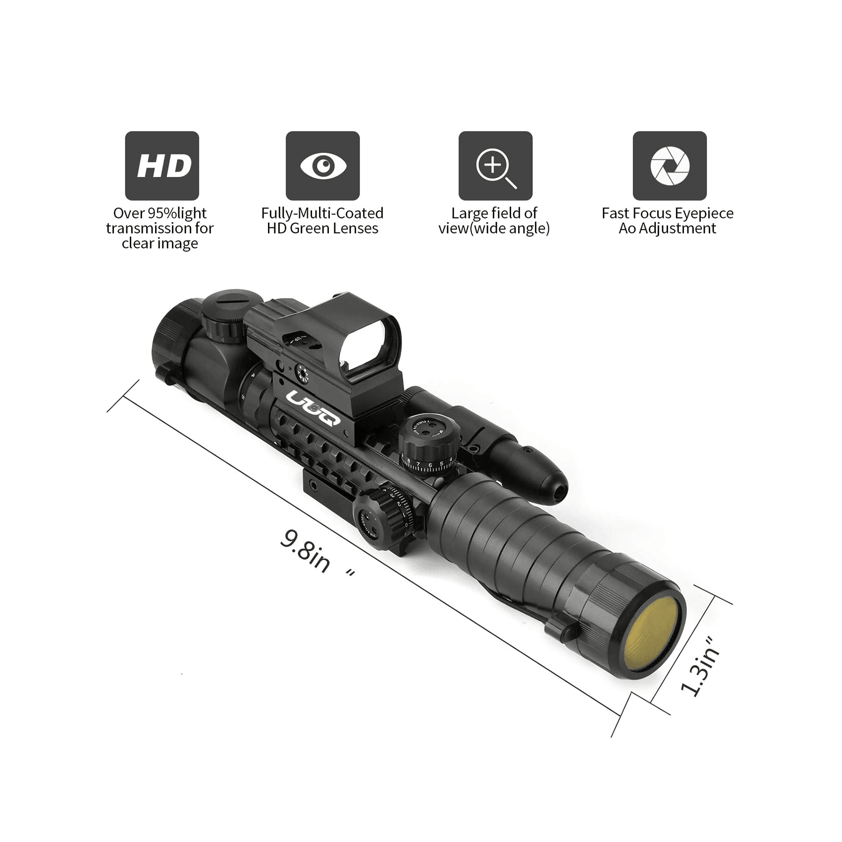 UUQ 3-9X32EG Tactical Rifle Scope Illuminated Red & Green Range Finder Reticle W/Reflex Sight & Green Laser Sight - UUQ Optics