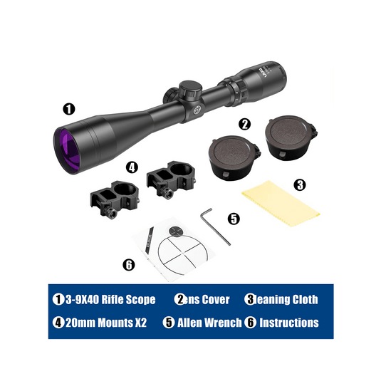 UUQ 3-9×40 Rifle Scope with Red/Green Illumination and Rangefinder Reticle - Includes Batteries, Fits 20mm Free Mounts, Waterproof and Fog-Proof,for Hunting,Airsoft and Pellet Guns - UUQ Optics