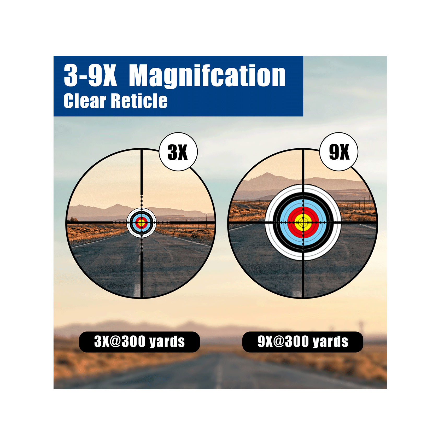 The UUQ 3-9X40 AO rifle scope offers 3-9x magnification adjustment and a clear reticle.