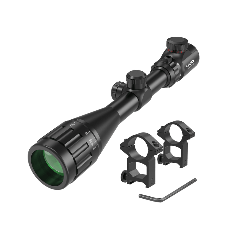 Load image into Gallery viewer, UUQ 3-9x40 AO Rifle Scope with Red &amp; Green Illumination - Long Range Hunting Optics for Air Sniper, Crossbow, Airsoft, Pellet Gun, BB, Airgun - Waterproof, Fog-Proof - Includes 20mm Free Moun - UUQ Optics

