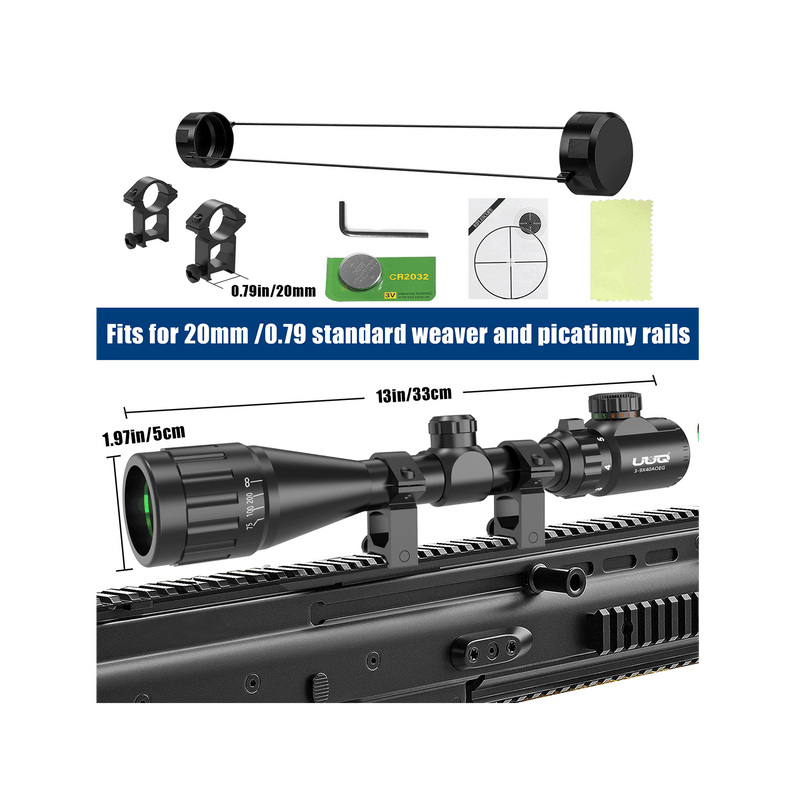 Load image into Gallery viewer, UUQ 3-9x40 AO Rifle Scope with Red &amp; Green Illumination - Long Range Hunting Optics for Air Sniper, Crossbow, Airsoft, Pellet Gun, BB, Airgun - Waterproof, Fog-Proof - Includes 20mm Free Moun - UUQ Optics
