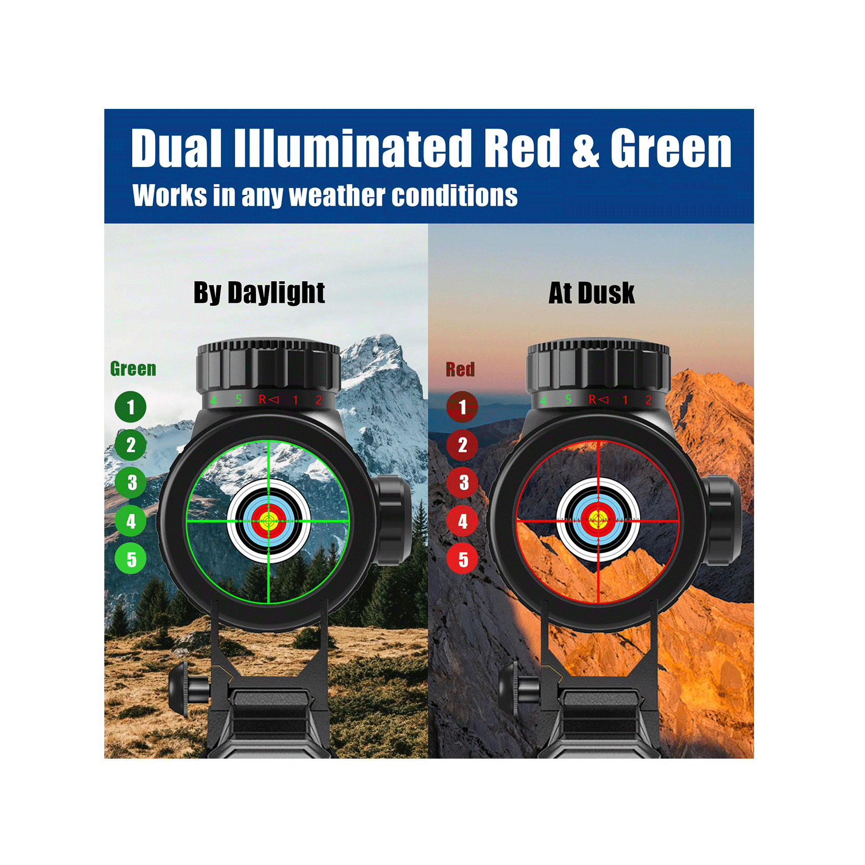 The UUQ 3-9X40 AO rifle scope features red and green illumination, making it suitable for any harsh environment.