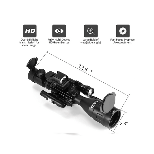 UUQ 4-12x50 AO Rifle Scope Red/Green Illuminated Range Finder Reticle W/Green Laser - UUQ Optics