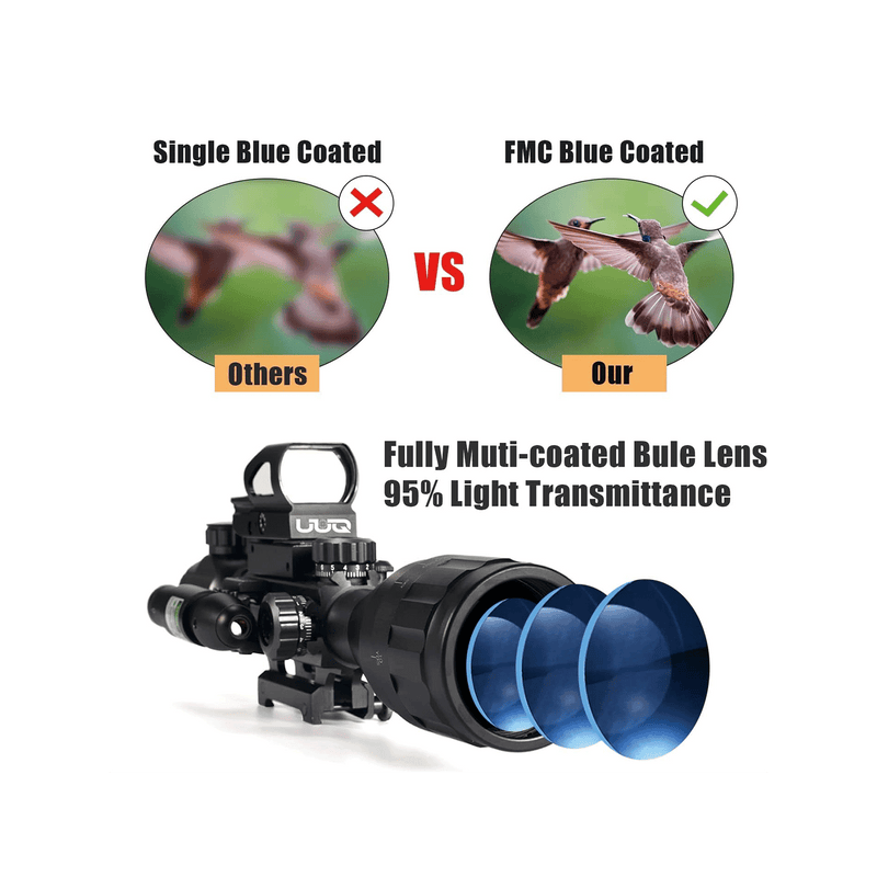 Load image into Gallery viewer, UUQ 4-12x50 AO Rifle Scope Red/Green Illuminated Range Finder Reticle W/Green Laser - UUQ Optics
