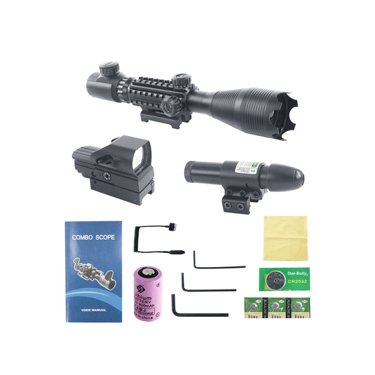 UUQ 4-16x50 Tactical Rifle Scope Red/Green Illuminated Range Finder Reticle W/Green Laser Sight and Holographic Reflex Dot Sight - UUQ Optics