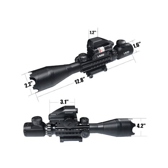 UUQ 4-16x50 Tactical Rifle Scope Red/Green Illuminated Range Finder Reticle W/Laser Sight and Holographic Reflex Dot Sight - UUQ Optics