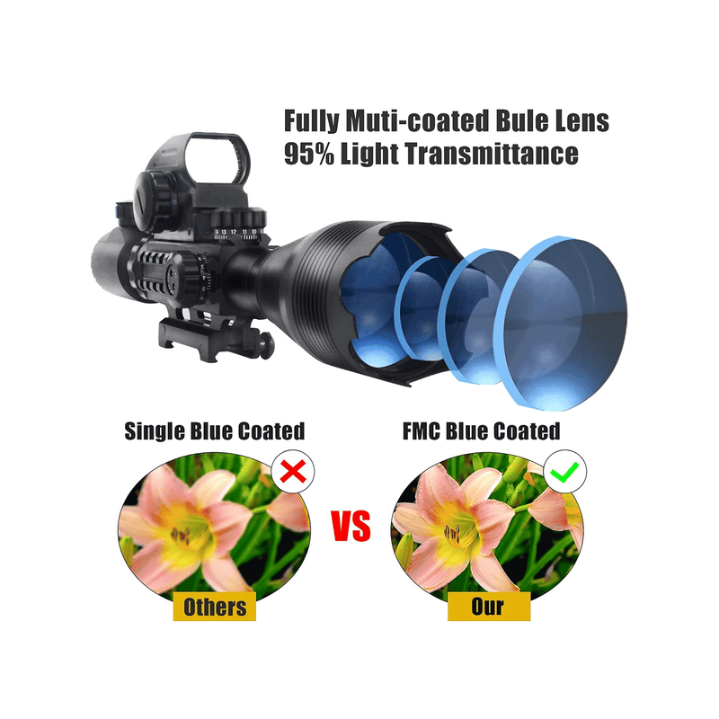 Load image into Gallery viewer, UUQ 4-16x50 Tactical Rifle Scope Red/Green Illuminated Range Finder Reticle W/Laser Sight and Holographic Reflex Dot Sight - UUQ Optics
