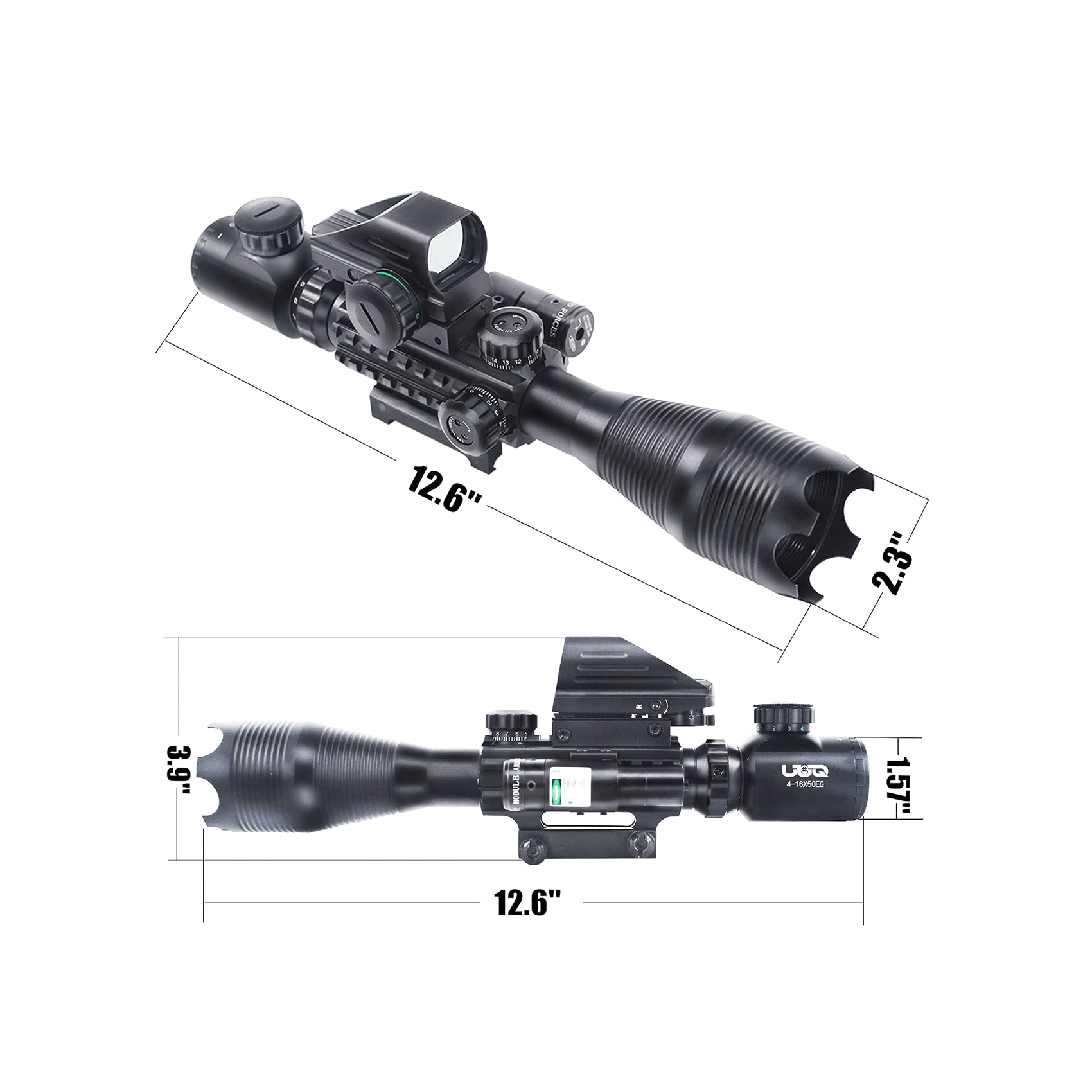 UUQ 4-16x50 Tactical Rifle Scope Red/Green Illuminated Range Finder Reticle W/Laser Sight and Holographic Reflex Dot Sight - UUQ Optics