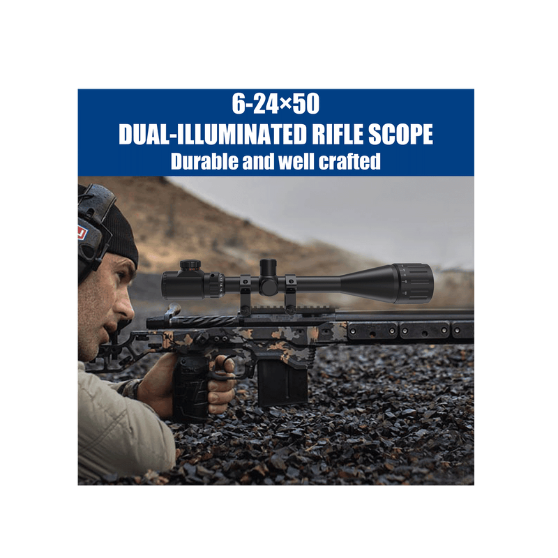 Load image into Gallery viewer, UUQ 6-24x50 AO Rifle Scope -for Hunting, Shotguns, and High-Powered, Long-Range Shooting with Rimfire, Pellets and Air Guns. Includes Illuminated Red/Green Reticle, Long Eye Relief with 20mm  - UUQ Optics
