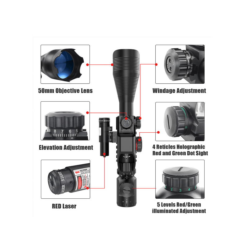 Load image into Gallery viewer, UUQ C4-12X50 Rifle Scope Dual Illuminated Reticle W/Laser Sight and Holographic Red Dot Reflex Sight - UUQ Optics
