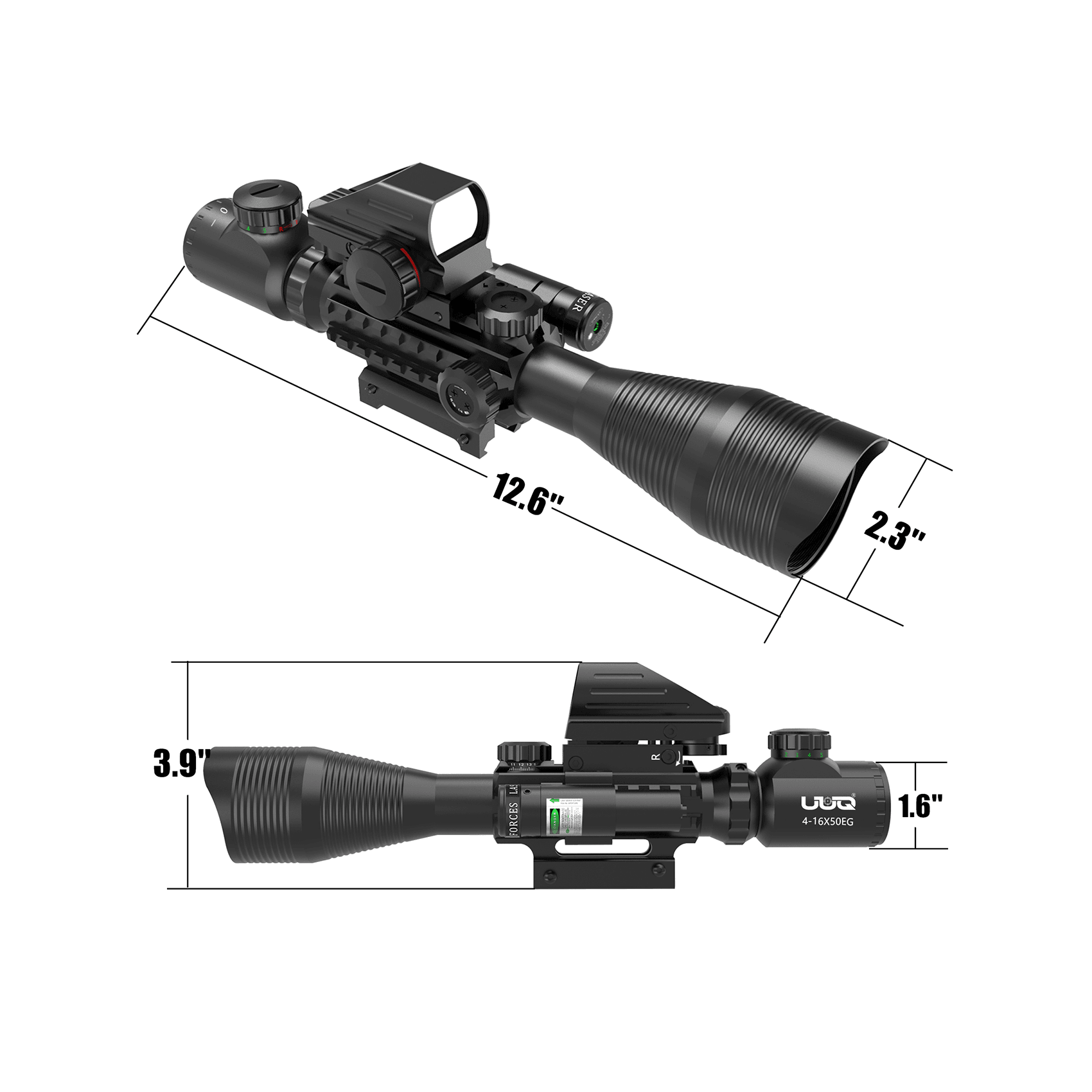 UUQ C4-12X50 Rifle Scope Dual Illuminated Reticle W/Laser Sight and Holographic Red Dot Reflex Sight - UUQ Optics