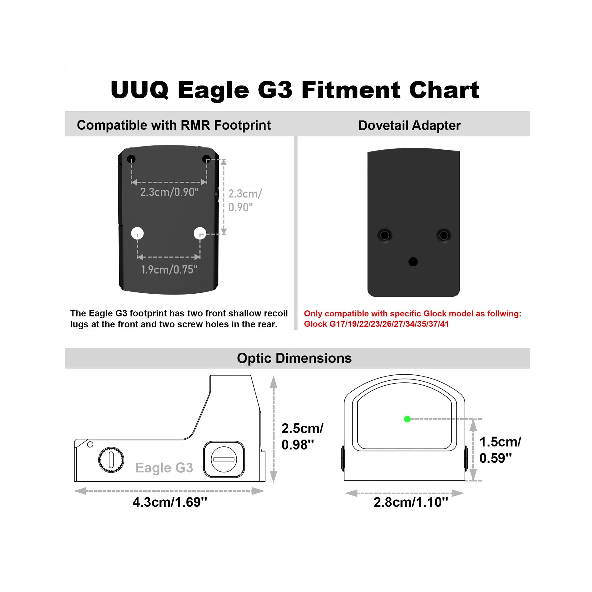 UUQ EagleG3 4 Reticles green dot sight specifications
