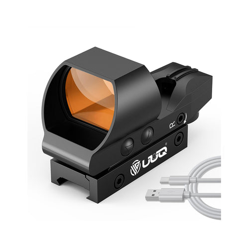 UUQ HD119A rechargeable red dot sight with USB charging cable, suitable for various shooting scenarios.
