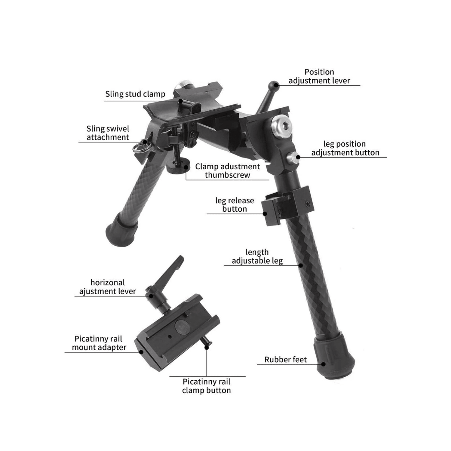 UUQ 6'- 9'Tactical Rifle Adjustable Bipod, CNC