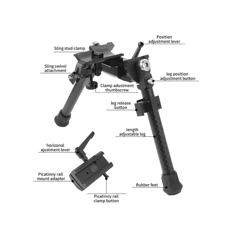Load image into Gallery viewer, UUQ Heavy Duty Bipod – 8” to 12” Inch Tactical Rifle Adjustable Bipod，with Sling Stub Adapter Base, Additional Picatinny Rail Adapter - UUQ Optics
