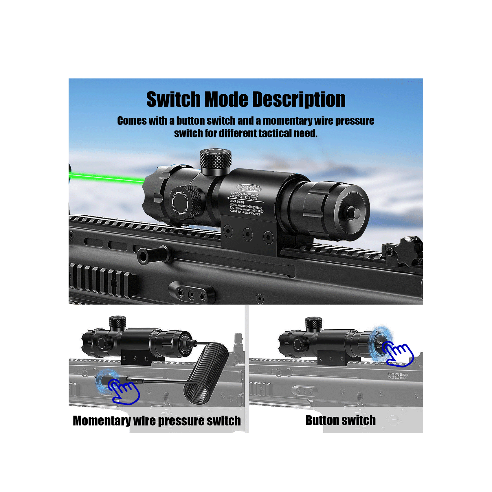 UUQ Hunting  Gun Lasers - Military Grade Green Laser Sight for Rifle with 20mm Picatinny Mount & 1'' Ring Mount Adapter, Remote Pressure Switch,Battery Dot for Accurate and Reliable Performan - UUQ Optics