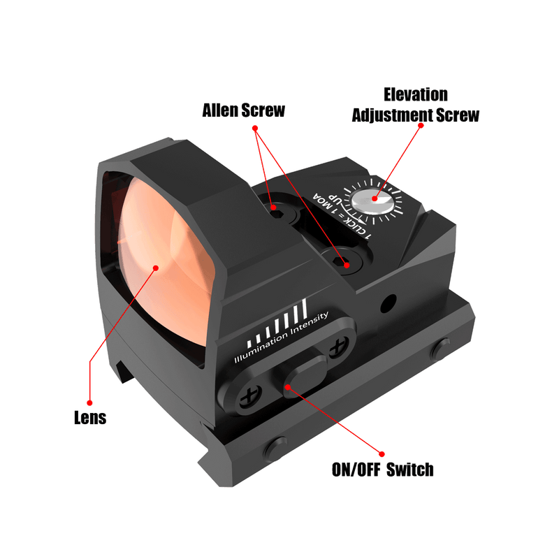 Load image into Gallery viewer, UUQ Mini Reflex Red Dot Sight for Rifles, Pistols and Shotguns 2MOA,7 Brightness Adjustments,HD1079 for Doctor/VT Footprint and 20mm Rail - UUQ Optics

