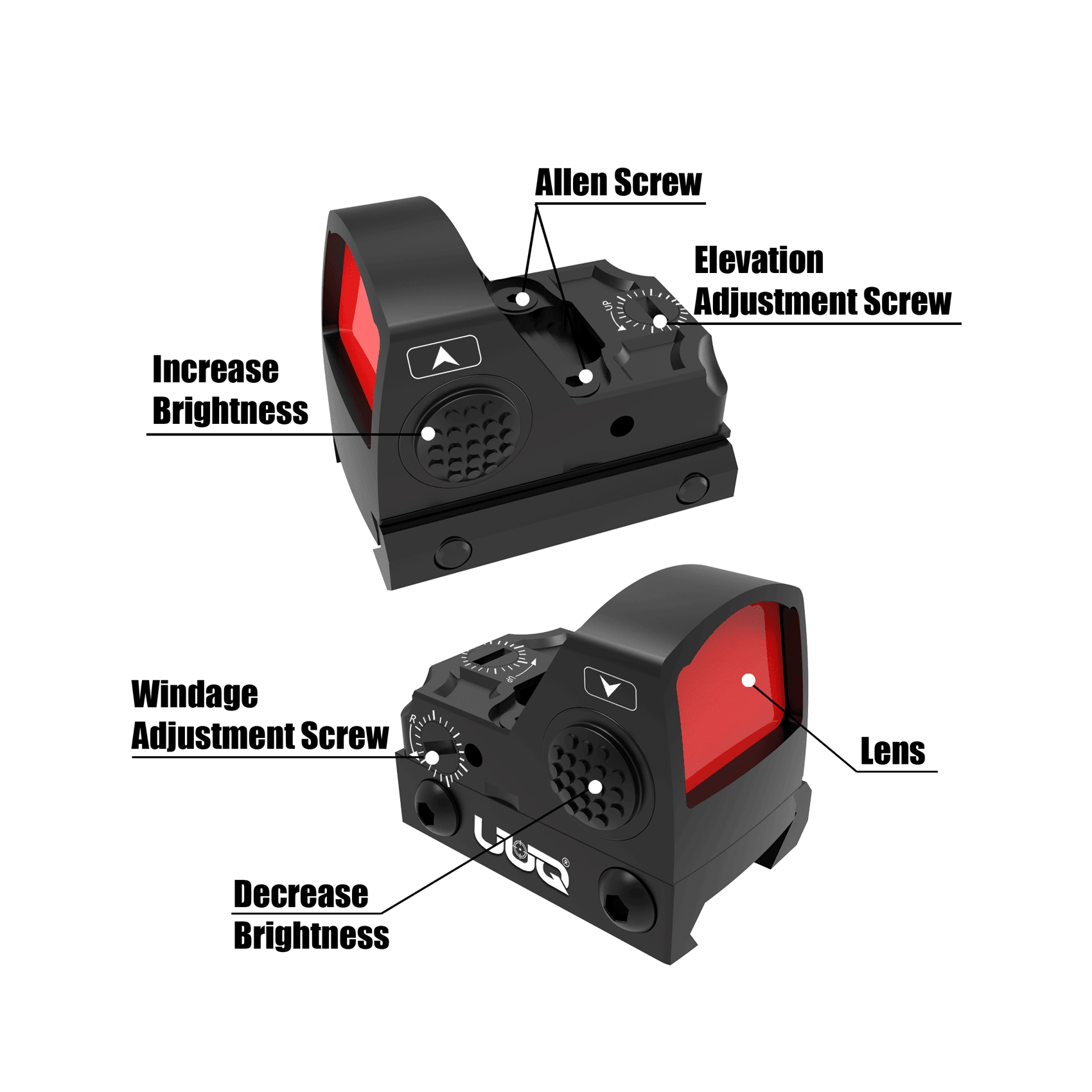 UUQ Mini Reflex Red Dot Sight Shake Awake Optic Sight for Rifles, Pistols and Shotguns 2MOA,12 Brightness Adjustment Red Dot Scope,HD1088 Suitable for RMR or 20mm Picatinny Rail - UUQ Optics