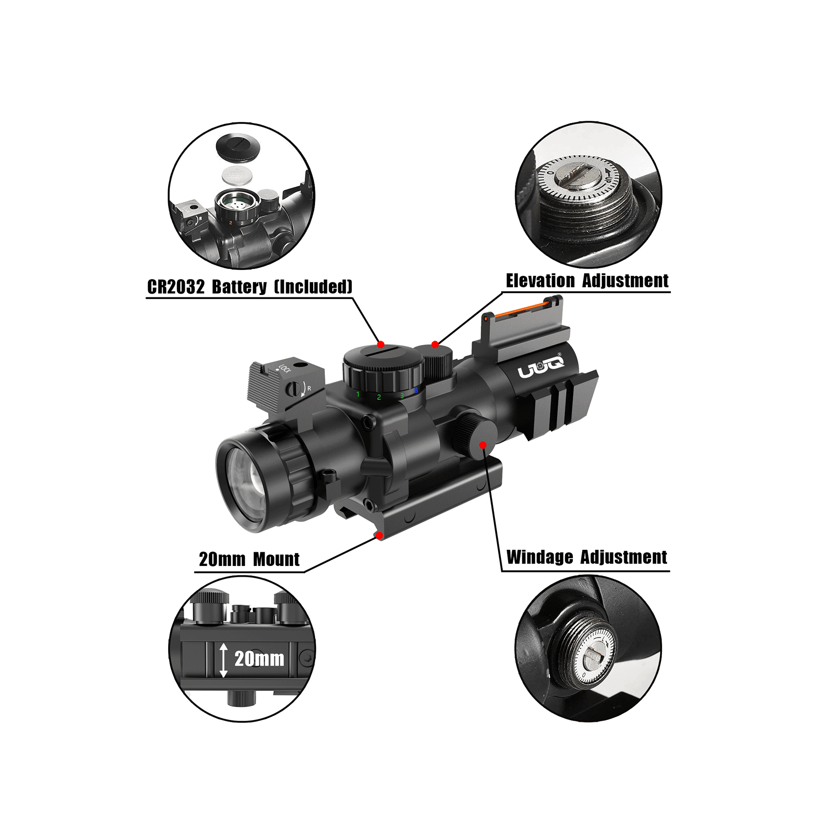 UUQ Prism 4x32 Triple Illuminated Rifle Scope with Fiber Optic Sight - UUQ Optics