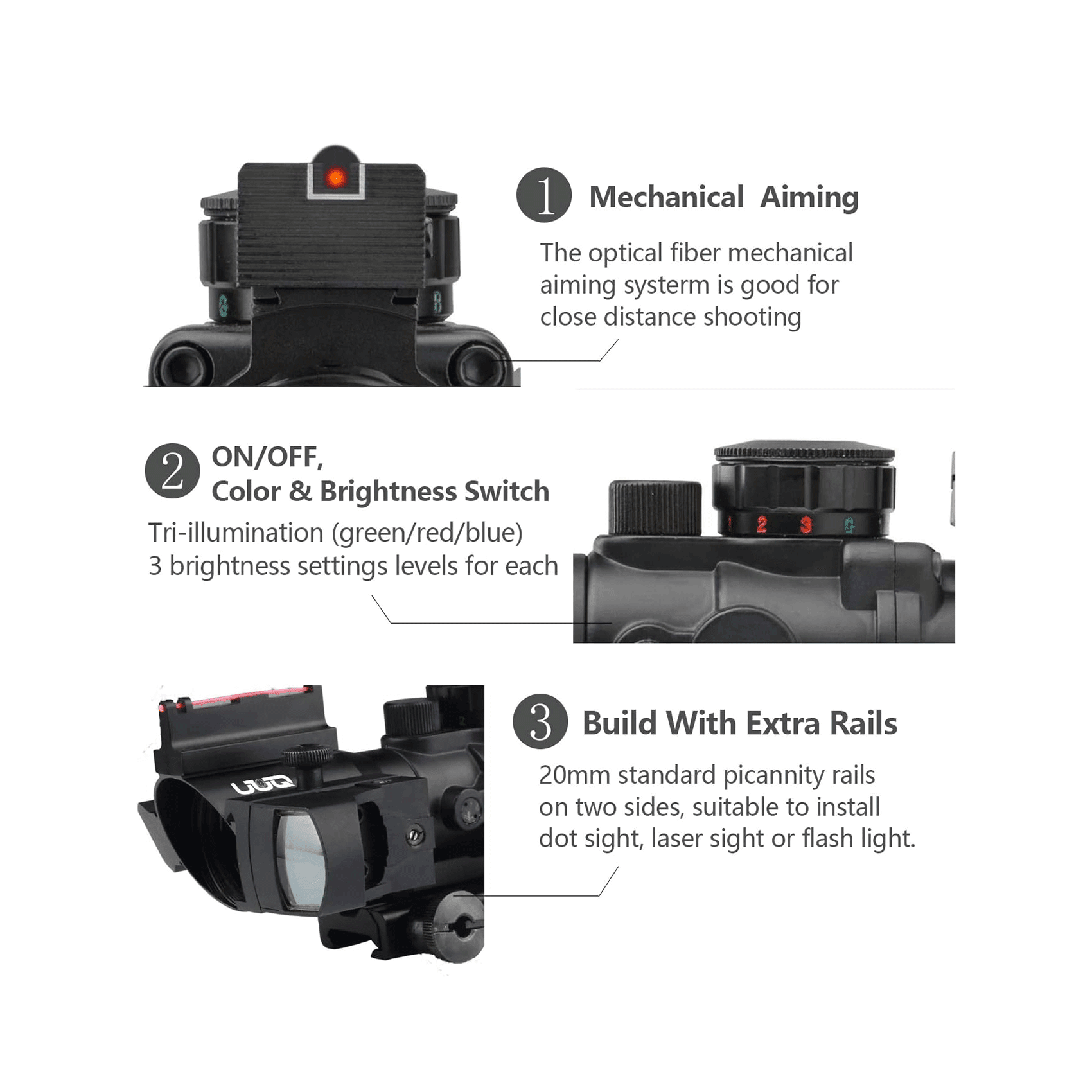 The optical fiber mechanical aiming systerm is good for close distance shooting