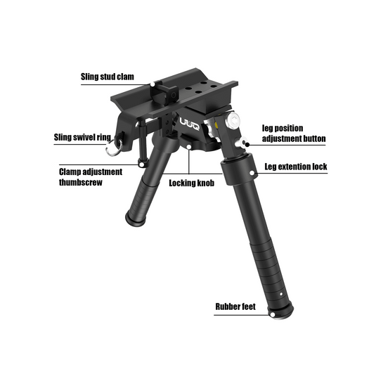 UUQ QV8 6-9 Inches Tactical Rifle Adjustable Bipod for Hunting and Shooting, Directly Attach to Sling Swivel Stud, w/Spike Feet - UUQ Optics