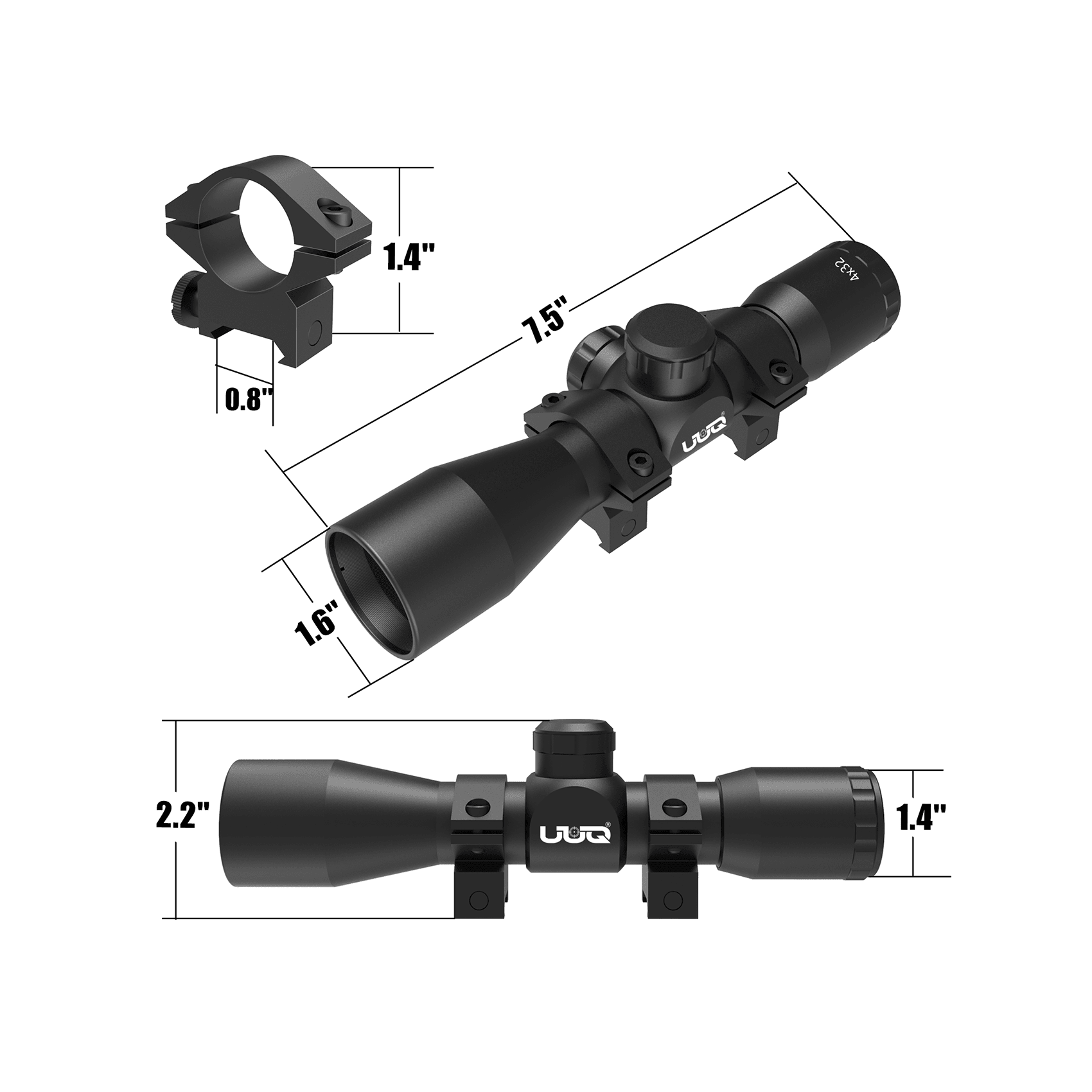 UUQ Tactical 4X32 Compact .223 .308 Scope Rangefinder Reticle/w Ring Mounts - UUQ Optics