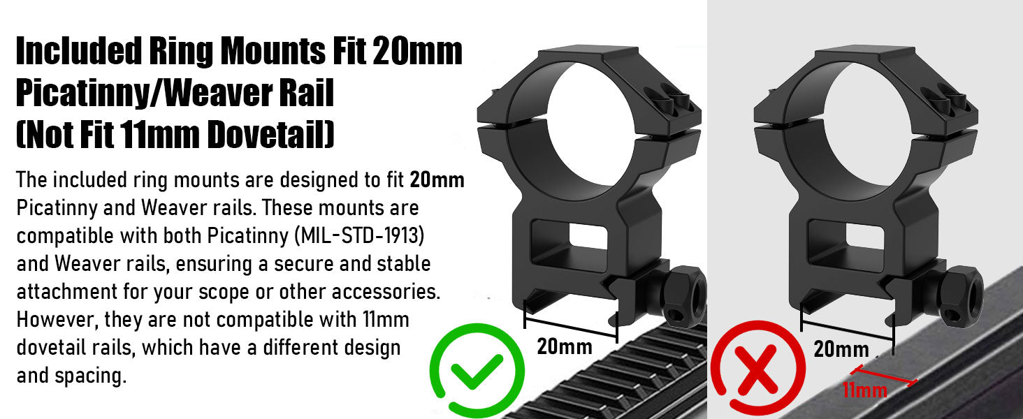 UUQ scope 20mm Picatinny/Weaver rail ring mounts, not fit for 11mm dovetail.