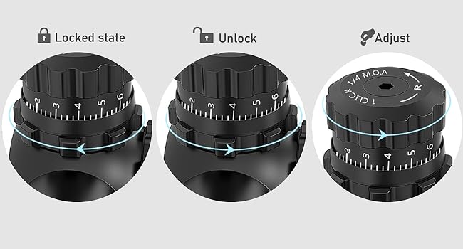 The UUQ rifle scope features an innovative adjustment lock that makes locking and unlocking simple. You can easily adjust it by rotating the knob without the need for tools.